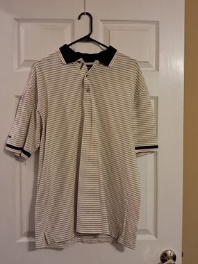PING Collection Men's Large Striped Polo Shirt - Navy & Beige